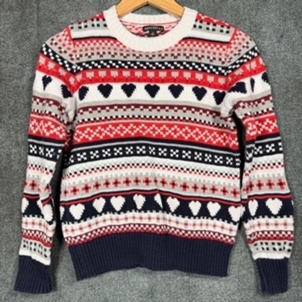 J Crew Mercantile Women S Heart Fair Isle Cotton Crewneck Sweater